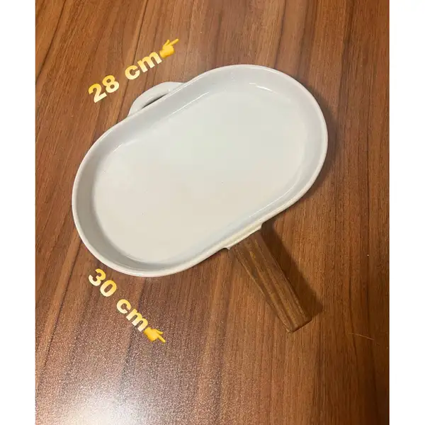 پخش عمده تابه بزرگ سرامیک بیضی دسته چوبی