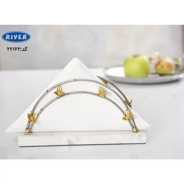 پخش عمده جا دستمالی رومیزی استیل برنج ریور کد 22162