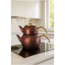 پخش عمده کتری و قوری گرانیتی دسته طلایی لوله دار ریور gallery0