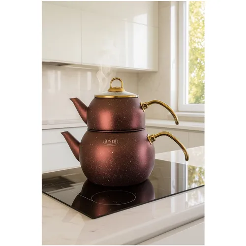 پخش عمده کتری و قوری گرانیتی دسته طلایی لوله دار ریور