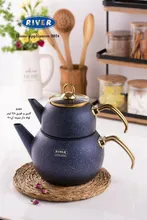 پخش عمده کتری و قوری گرانیتی دسته طلایی لوله دار ریور gallery3