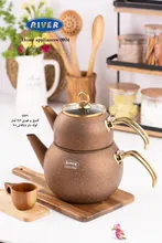 پخش عمده کتری و قوری گرانیتی دسته طلایی لوله دار ریور gallery4