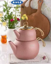 پخش عمده کتری و قوری گرانیتی دسته طلایی لوله دار ریور gallery2