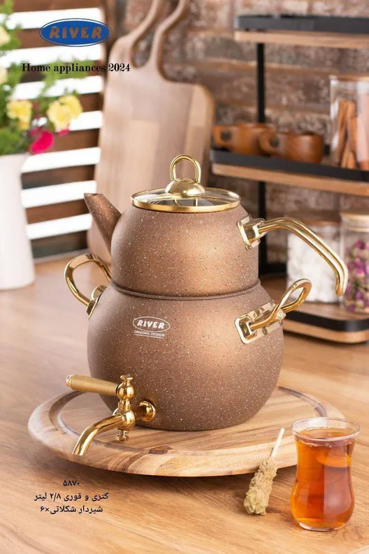 پخش عمده کتری و قوری گرانیتی دسته طلایی شیردار ریور gallery1