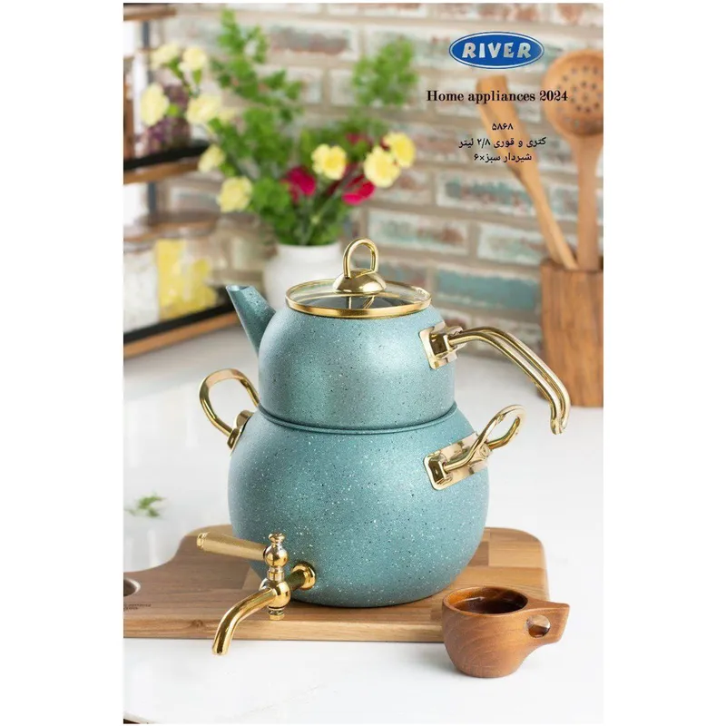 پخش عمده کتری و قوری گرانیتی دسته طلایی شیردار ریور gallery0