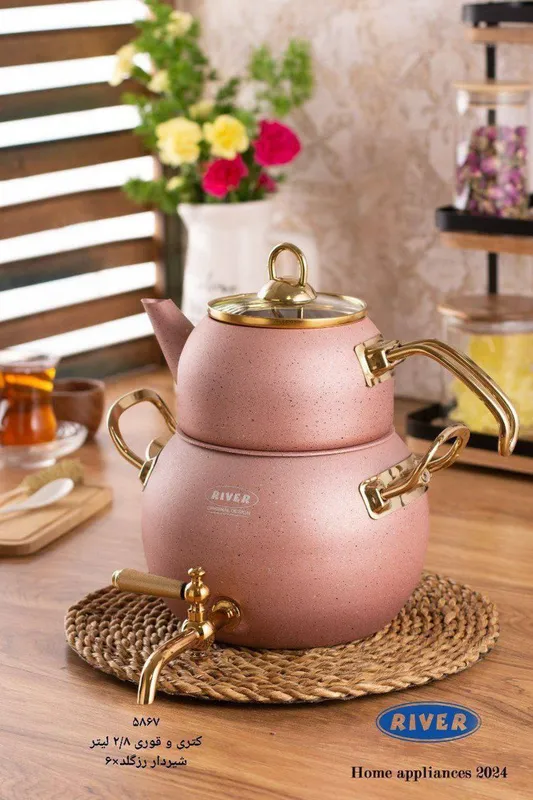 پخش عمده کتری و قوری گرانیتی دسته طلایی شیردار ریور gallery2