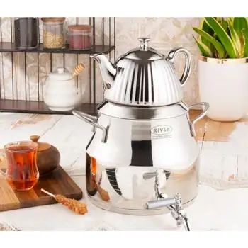 پخش عمده کتری قوری استیل 6 لیتر شیردار با قوری استیل ریور