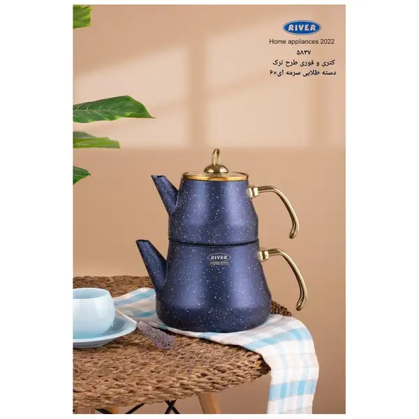 پخش عمده کتری و قوری گرانیتی دسته طلایی لوله دار ریور