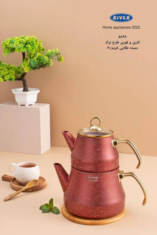 پخش عمده کتری و قوری گرانیتی دسته طلایی لوله دار ریور gallery2