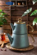 پخش عمده کتری و قوری گرانیتی دسته طلایی لوله دار ریور gallery1