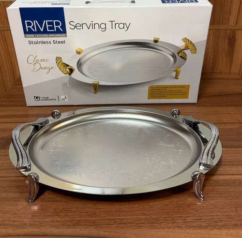 پخش عمده سینی پذیرابی بیضی دسته سیلور پایه دار کد 1577