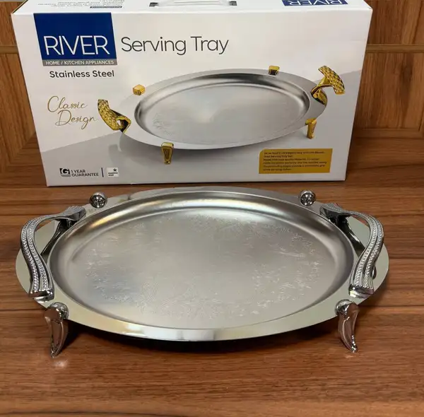 پخش عمده سینی پذیرابی بیضی دسته سیلور پایه دار کد 1577