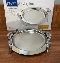 پخش عمده سینی پذیرایی گرد دسته سیلور پایه دار ریور کد 1477 gallery0